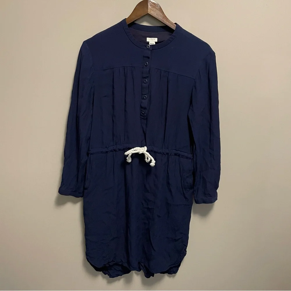 J. Crew Dark Blue Button-Up Long Sleeve Shirt Dress - Picture 2 of 11